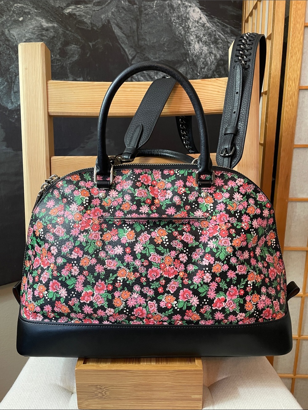Coach Sierra Posey Cluster Floral Satchel, Wallet & Black Chain Detail Strap - Picture 5 of 17